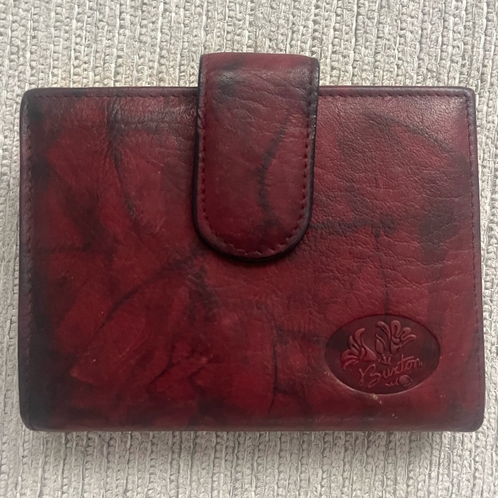 Buxton Burgundy Cowhide Leather Three Section Wallet